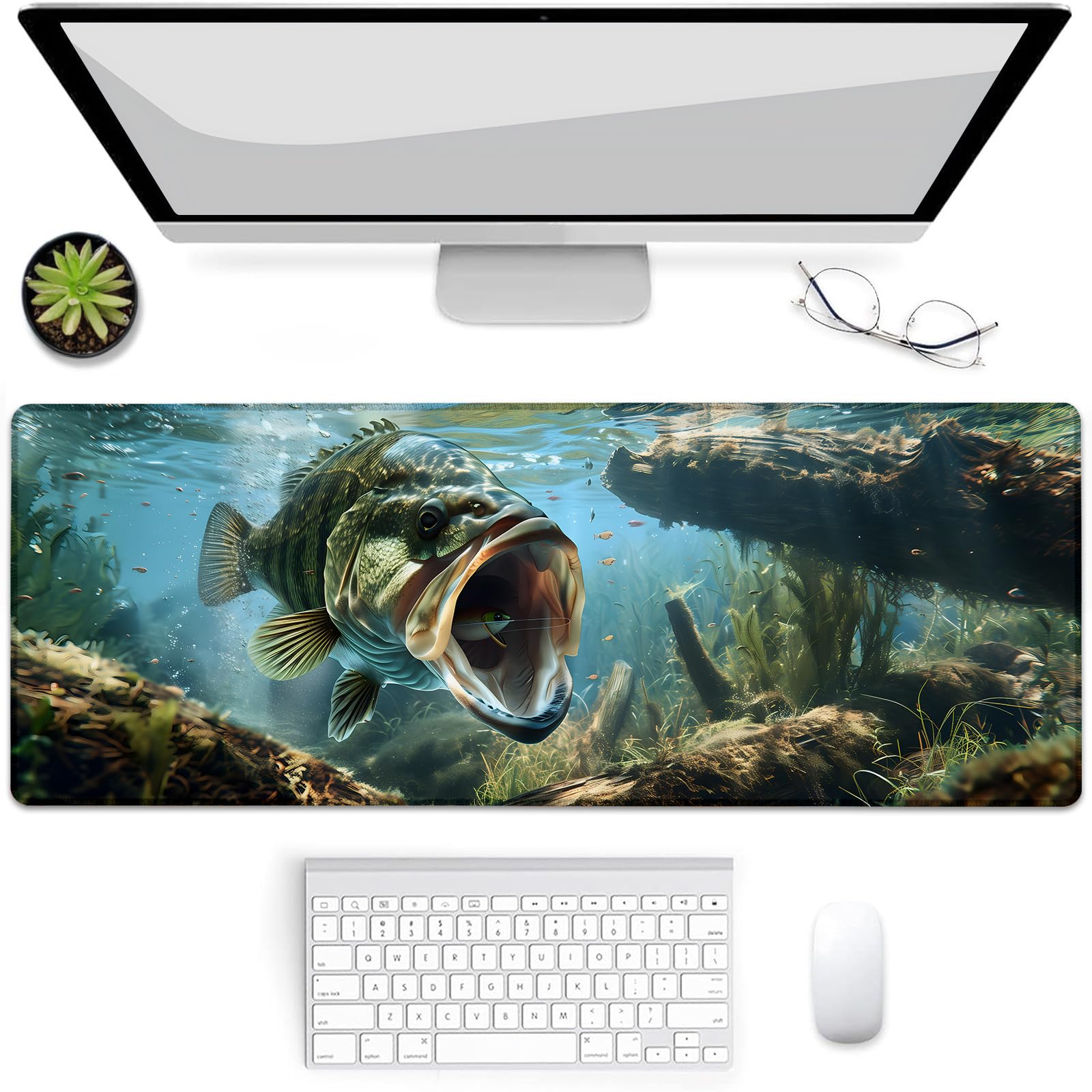Gaming Mouse Pad Underwater Fishing-Themed Mouse Pad Desk Mat Non-Slip Rubber Base MousePads for Computers Laptop Office School