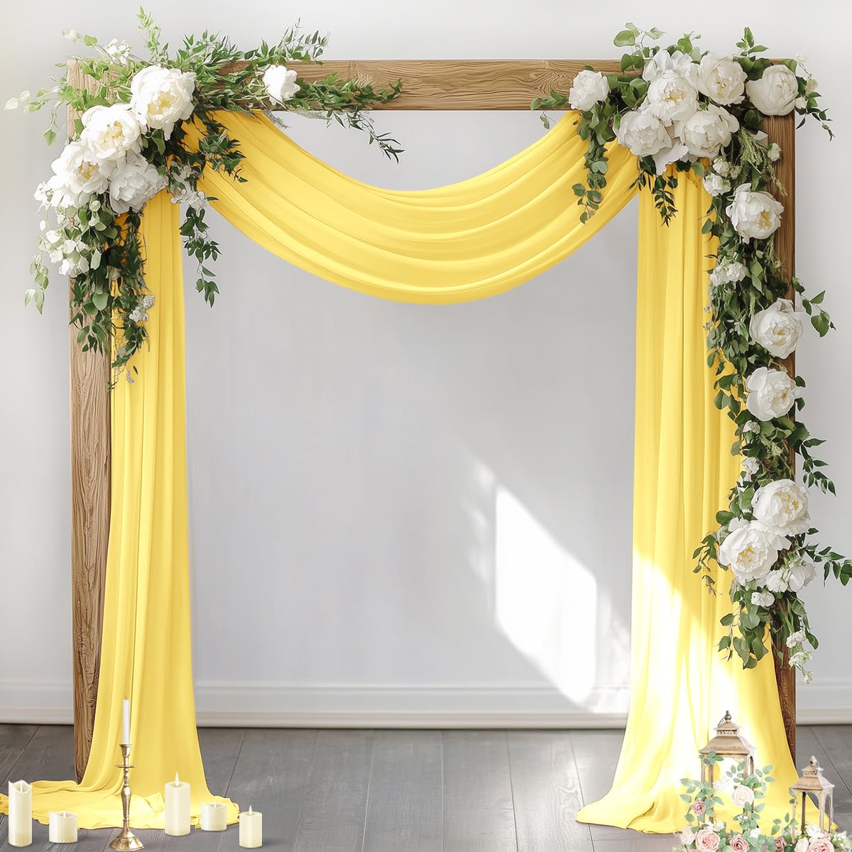 Socomi Wedding Arch Draping Fabric 1 Panel 29" x 19Ft Ivory Sheer Chiffon Curtain Drapes 6 Yards for Wedding Ceremony Birthday Party Decoration — view 9
