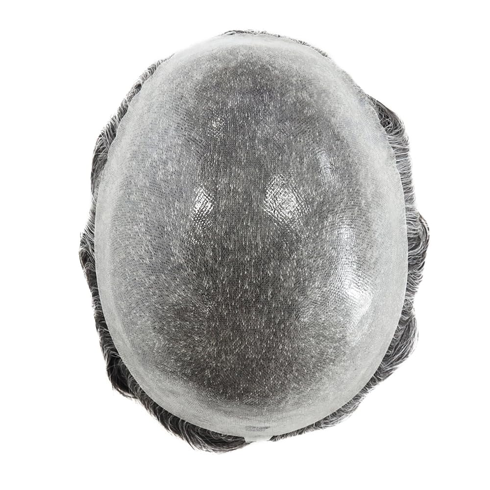 HAIR NATURE Mens Wigs Human Hair, Hair Systems for Men, Real Hair Units Poly Skin Hairpieces Scalloped Front #1B50