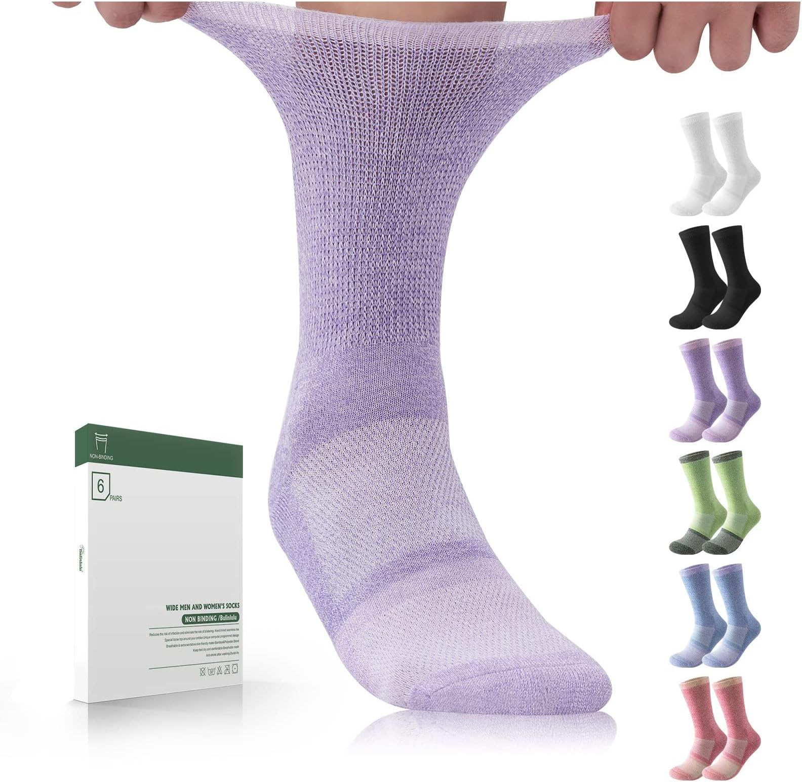 BulinluluDiabetic Socks for Men Women-6 Pairs Non Binding Diabetic Crew Seamless Socks for Men Size 9-12
