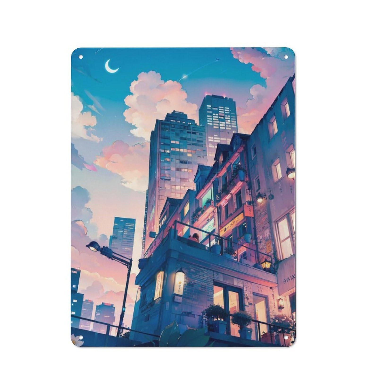 Junmoney Early Evening In Lofi City Retro Metal Wall Sign 40X30cm With For Garage Wall, Suited To Garage Decor Collectors