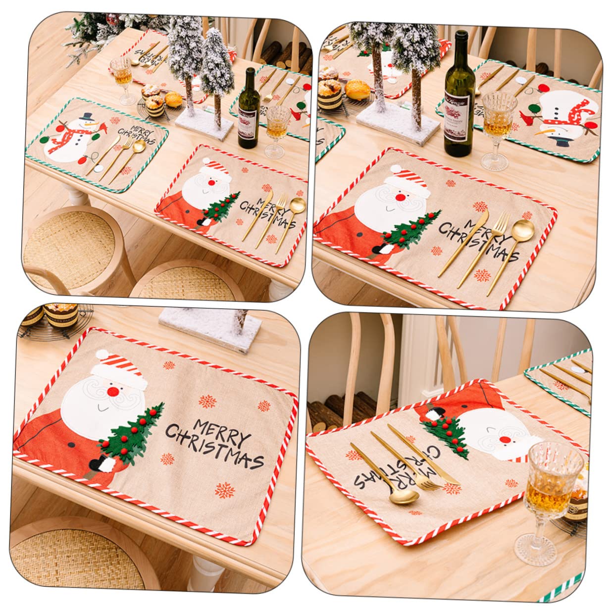 4 Piezas Decoración navideña manteles de Navidad manteles de Rayas Christmas Tablecloth Christmas Table Runner Posavasos navideños cojín de Copa de Fiesta Mantel de Rayas Tela Rojo TOPBATHY