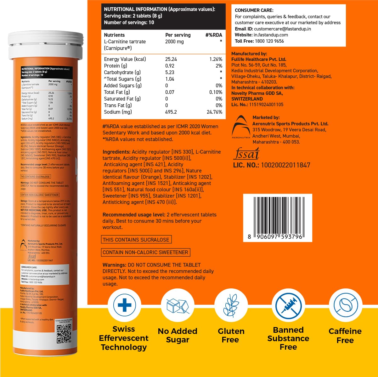 Fast&Up L-Carnitine 2000mg Effervescent Tablets | Premium Carnipure® Carnitine Supplement | Helps Convert Fat into Energy, Supports Weight Loss, Fat Burn & Lean Muscle | Orange Flavour, 20 Tabs (Pack of 2) 3