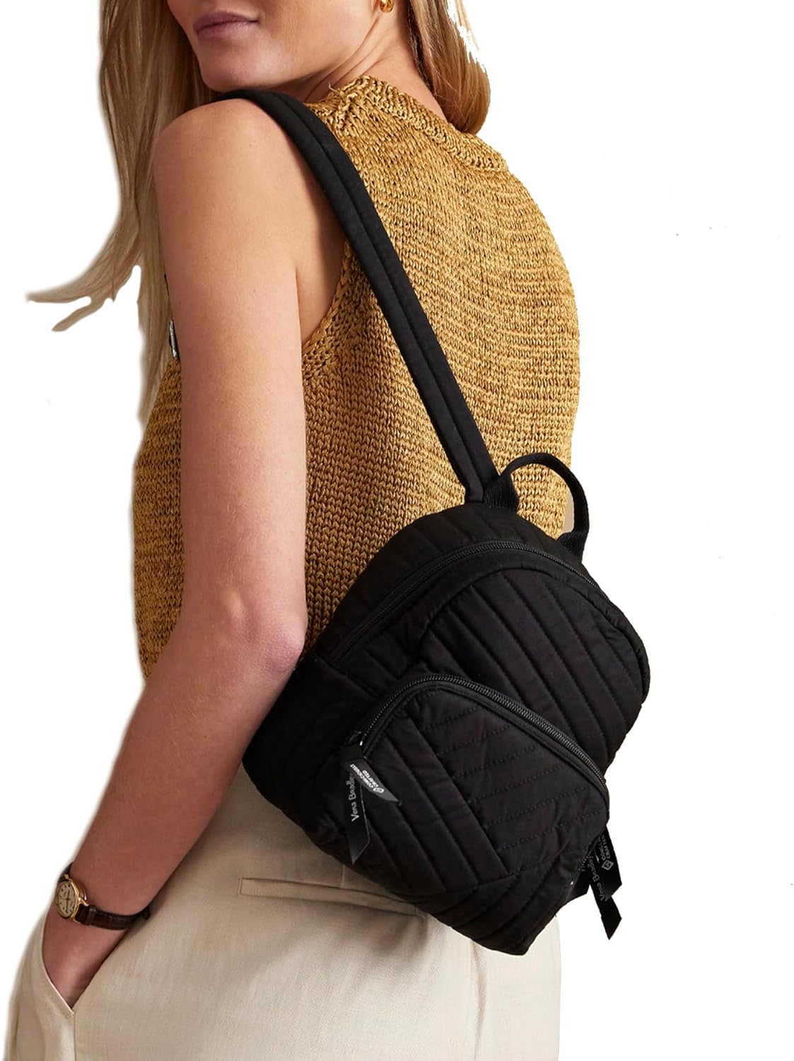 Cotton Mini Backpack Purse, Black