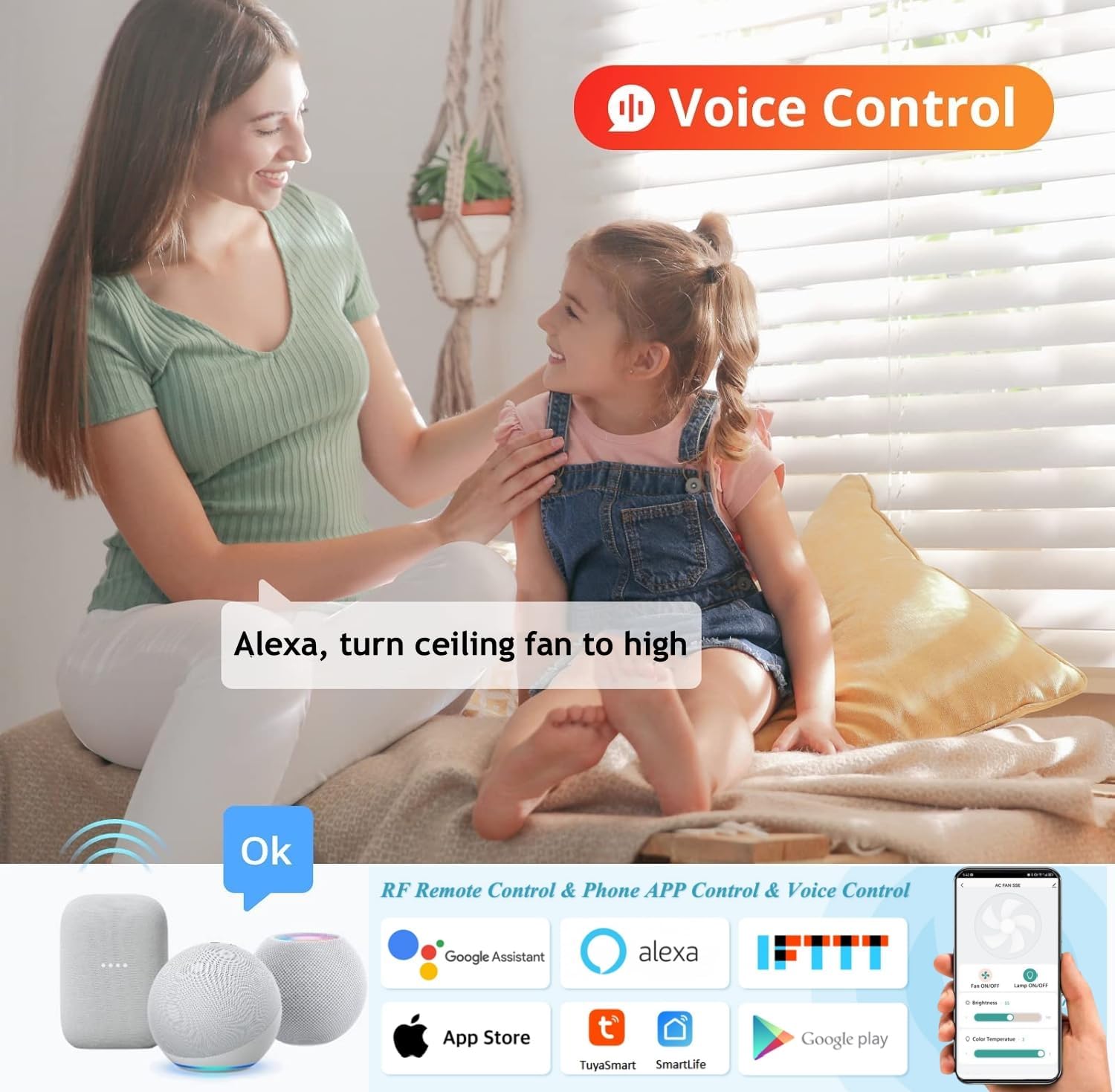 Smart WiFi Universal Ceiling Fan Remote Control Kit for 3-Speed AC Ceiling Fans, Compatible with Alexa, Google Assistant and Smart Life App,No Required Single Pole and Neutral Wire,White