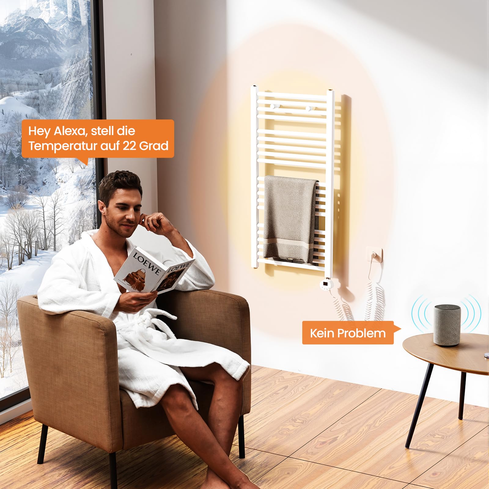 Heilmetz Badheizkörper Elektrisch 1200x500mm Bad Heizkörper mit WiFi Thermostat 500W Seitenanschluss Weiß gerade Badheizkörper mit Timer+Intelligenter Temperaturregler+LCD-Displays Energiesparend