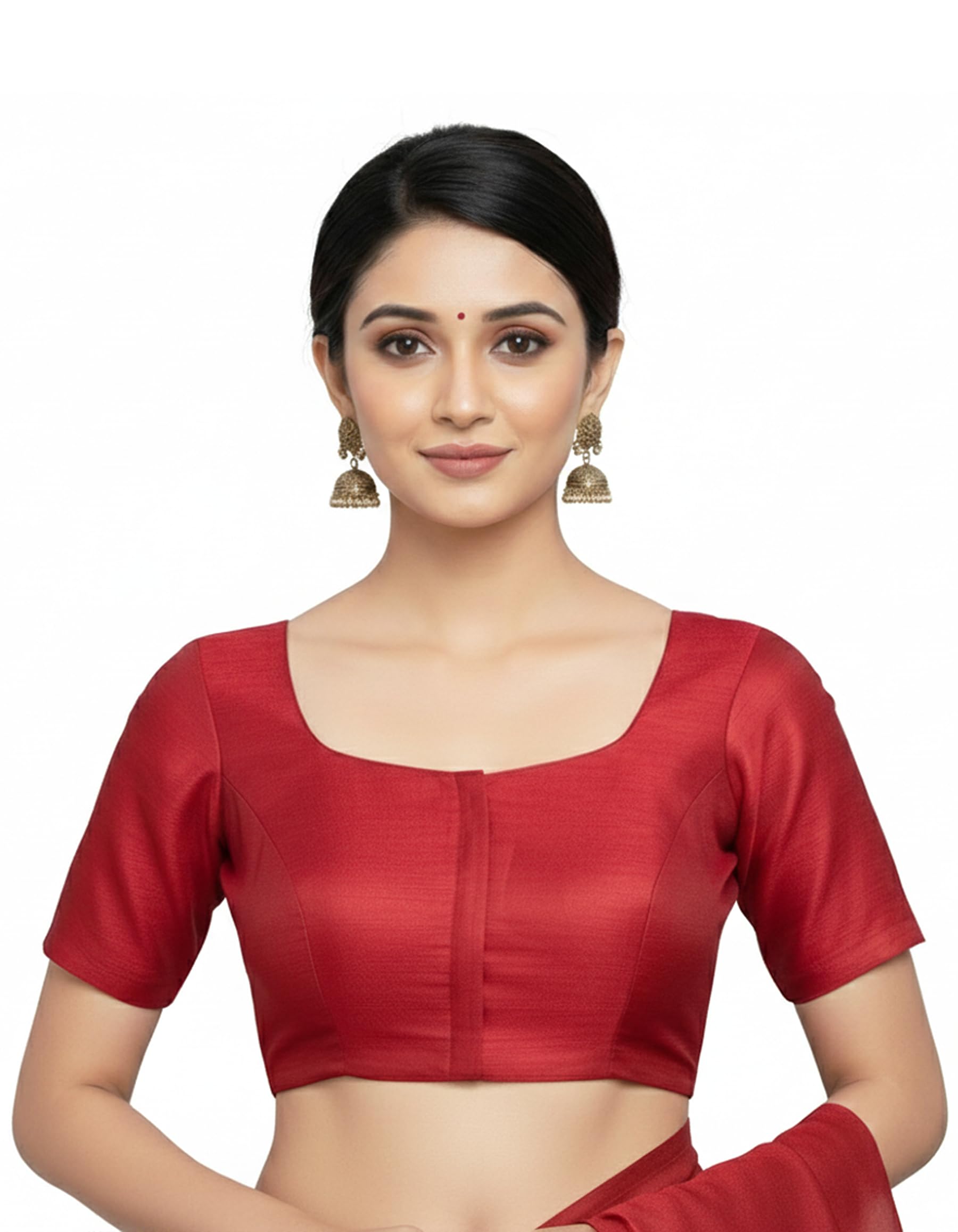 mehrang Womens Taffeta Padded Blouse, Classic Half Sleeves Silk Stitched Blouse, Readymade Saree Blouse for Women Stylish-picture-6
