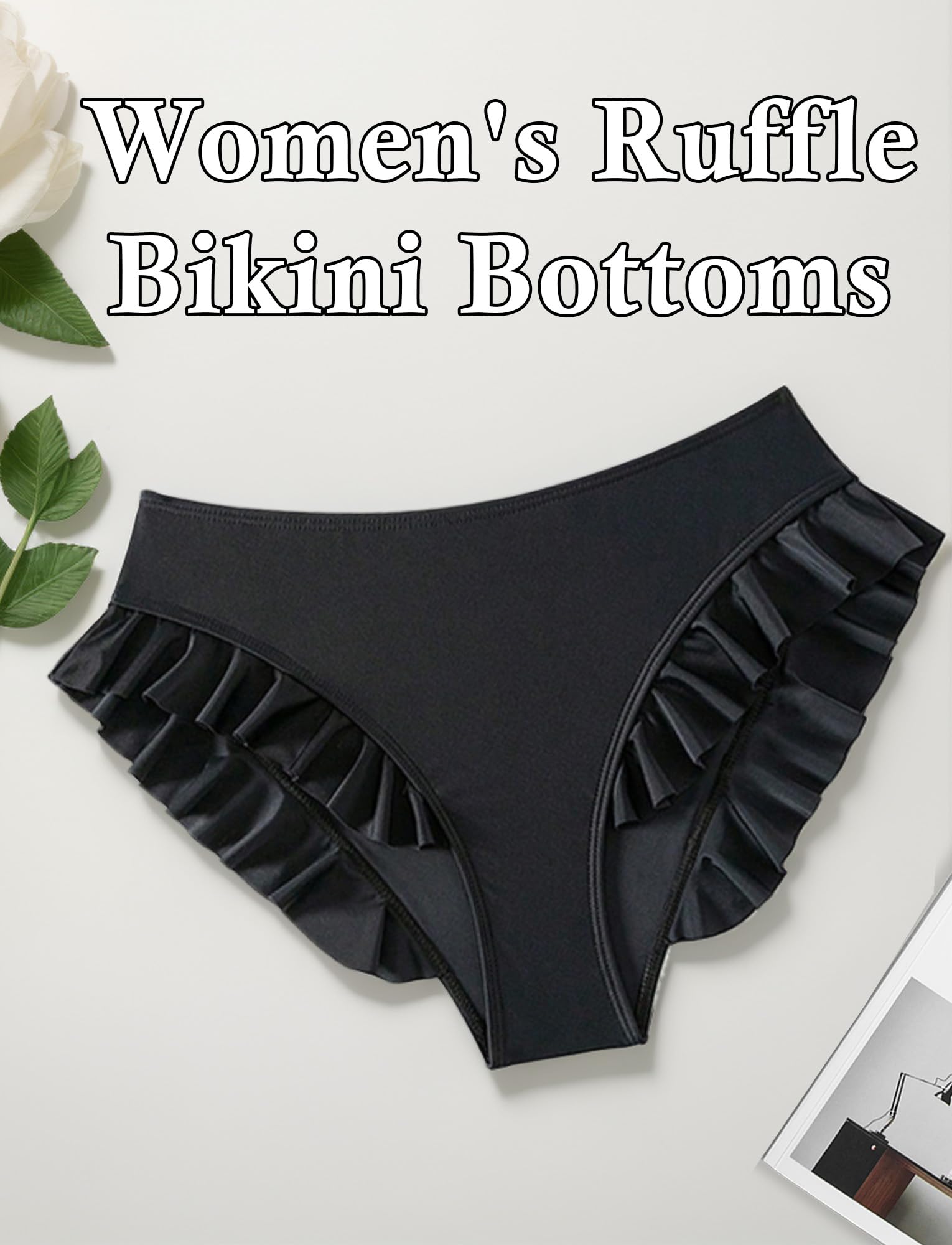 FEOYA Bas de bikini à volants pour femme - Couverture complète - Bas de maillot de bain élastique - Pour l'été et la plage