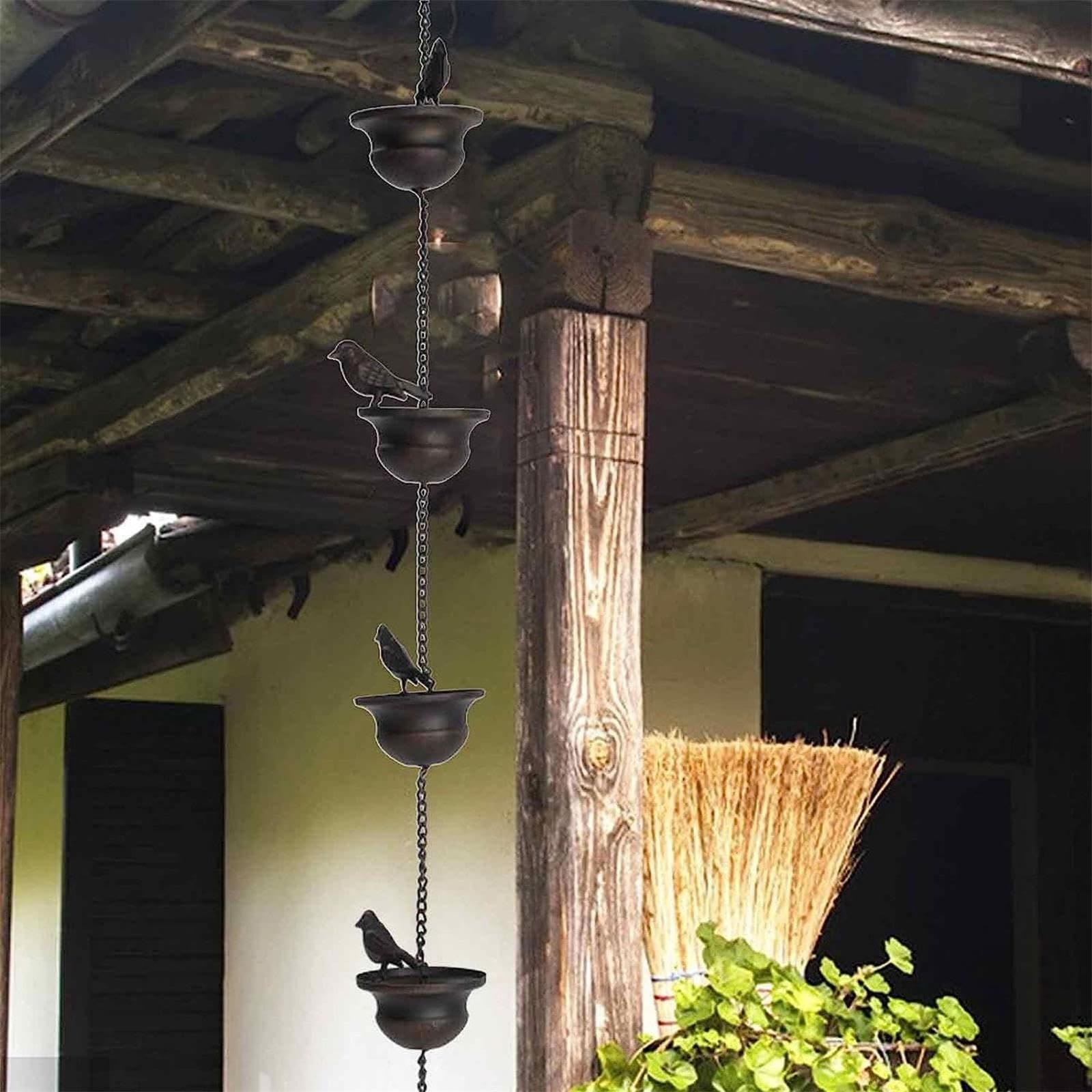 Cadena De Lluvia Decorativa De 2.4 M Con 8 Baños De Pájaros - Metal Resistente Al óxido, Para Jardín O Exterior