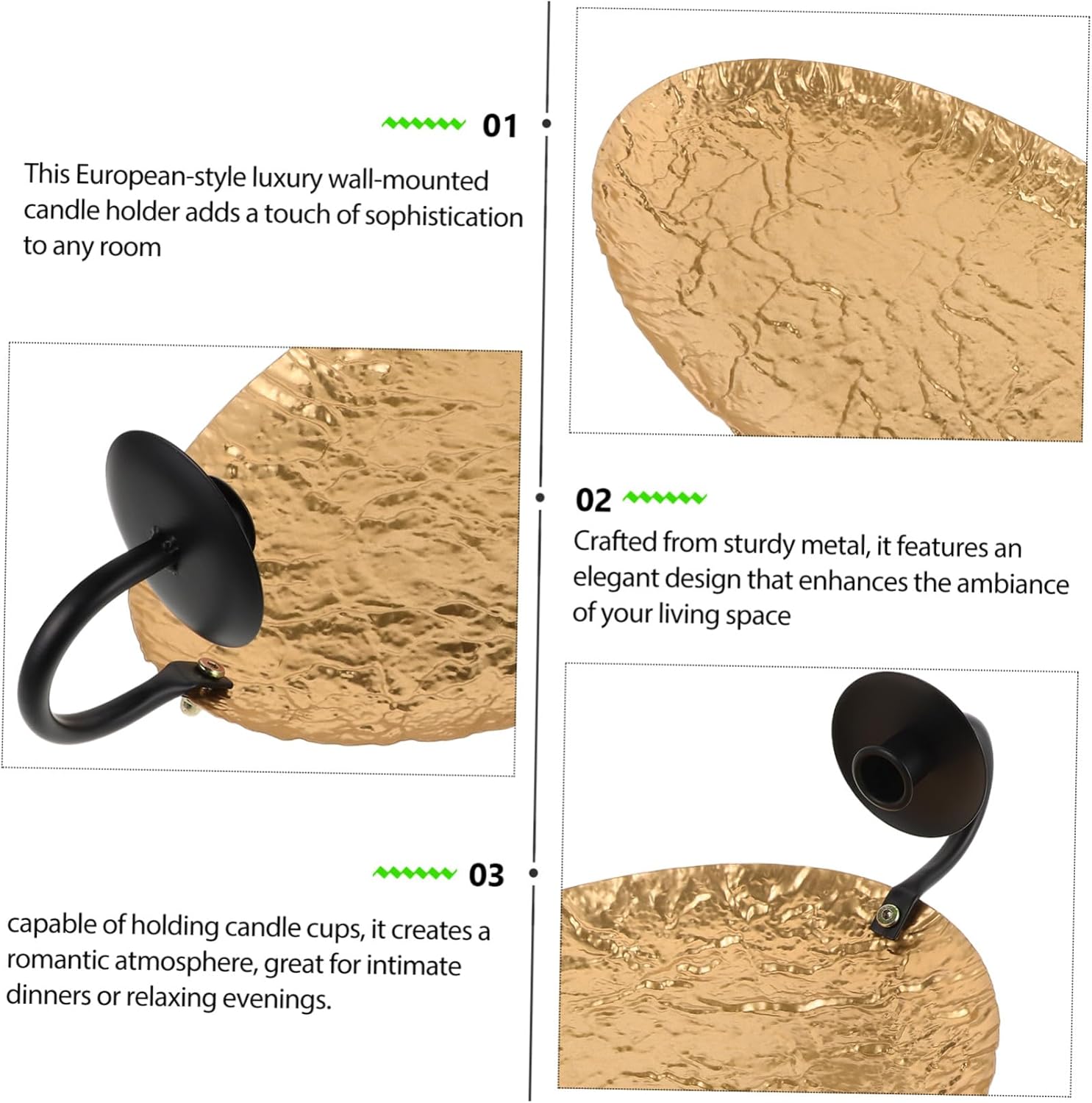 Gold Iron Wall Mounted Candle Holder for Living Bathroom Dining Metal Sconce for Pillar Candles Decorative Romantic Ambiance Enhancer for Hallway and Home Decor