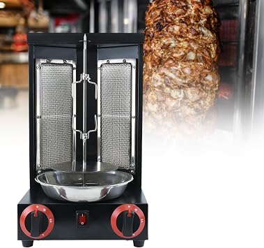 Shawarma Machine, Gas Vertical Doner Kebab Machine, Shawarma grill Vertical Rotisserie Machine, Propane Vertical Broiler with 2 Burner,Black-110V
