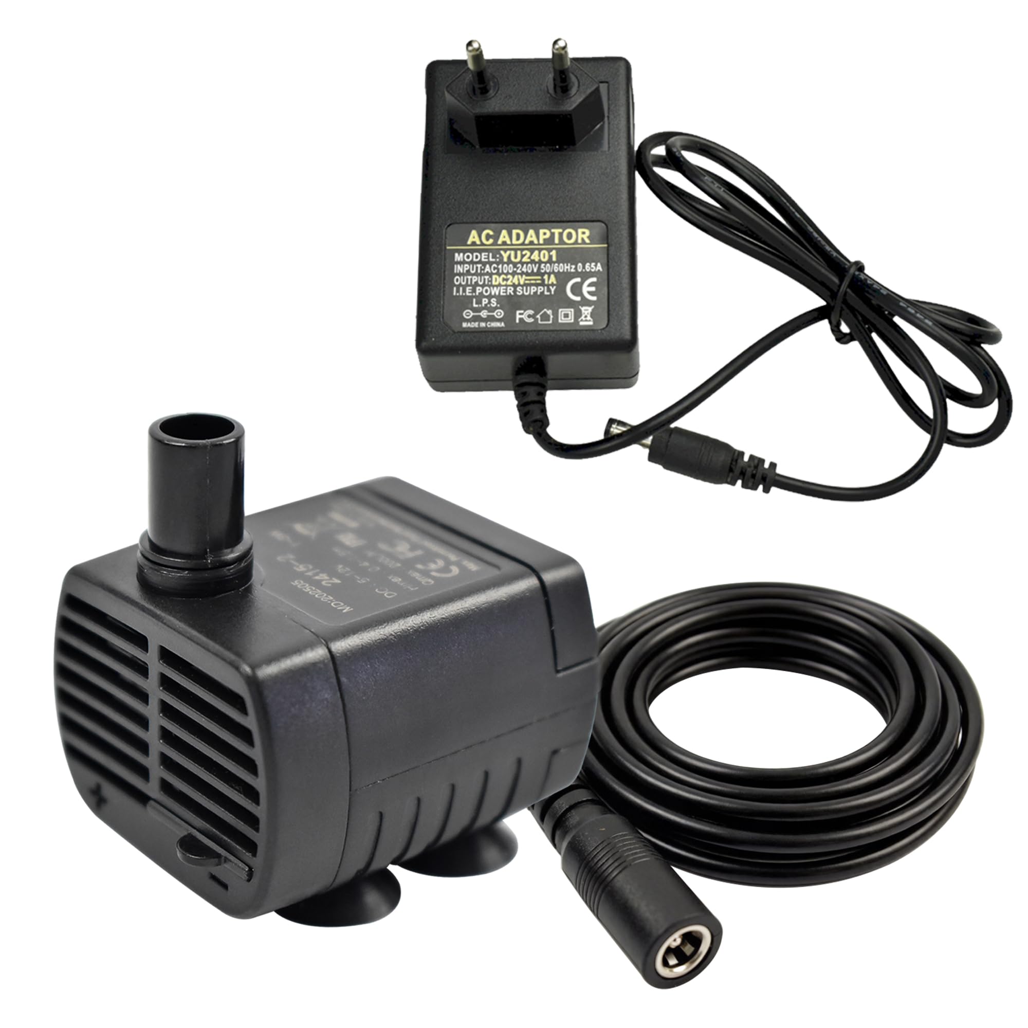 CONQUERALL Zatapialna pompa do akwarium DC 12 V 3 W, 200 l/h, 1,5 m, podnośnik z zasilaczem (UE) do samodzielnego chłodzenia wodą