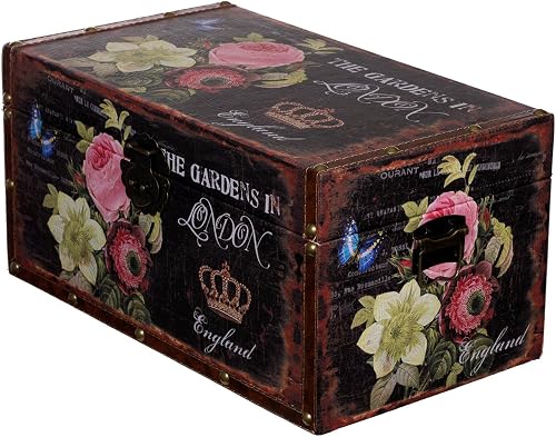 Coffre de rangement SJ 16011 Roses London England Coffre en bois 