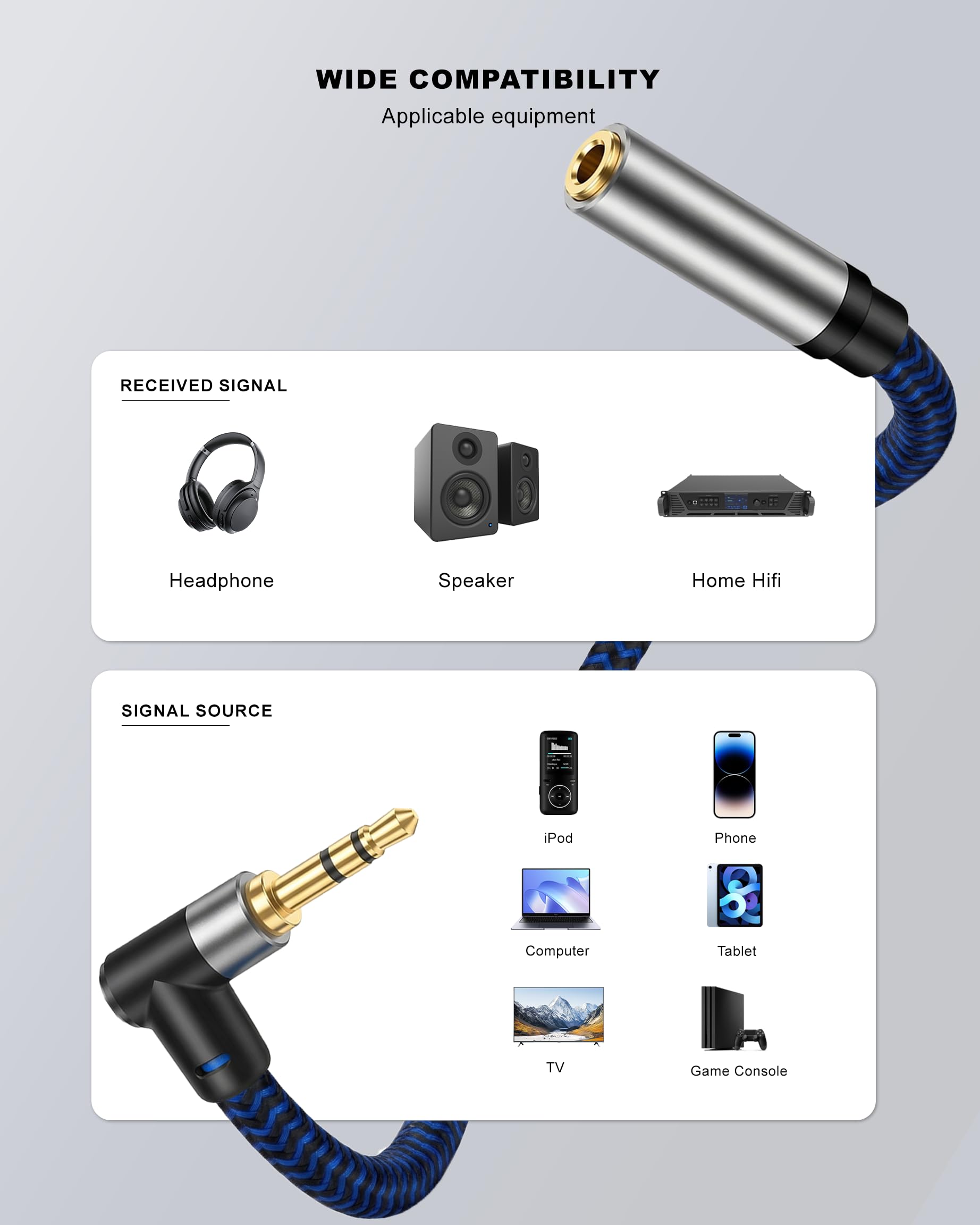 Câble d'extension audio stéréo mâle vers femelle de 3,5 mm - 91 cm - En coton tressé - Cordon jack stéréo pour téléphones, écouteurs, haut-parleurs, tablettes, PC et plus encore