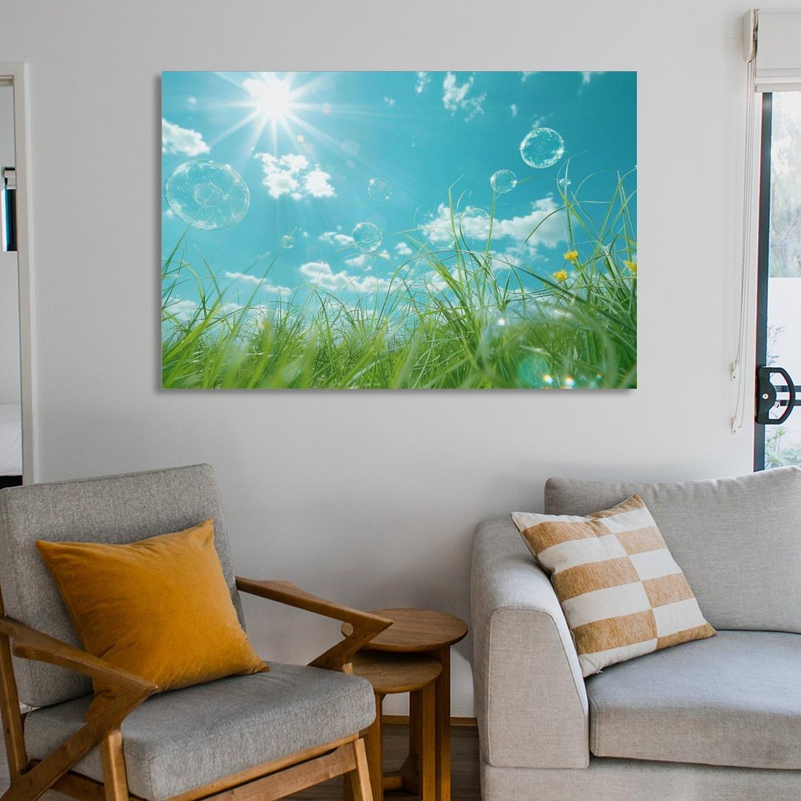 Amazon.co.jp: 絵画 日差しを浴びる草インテリア 絵画 のどかな田園