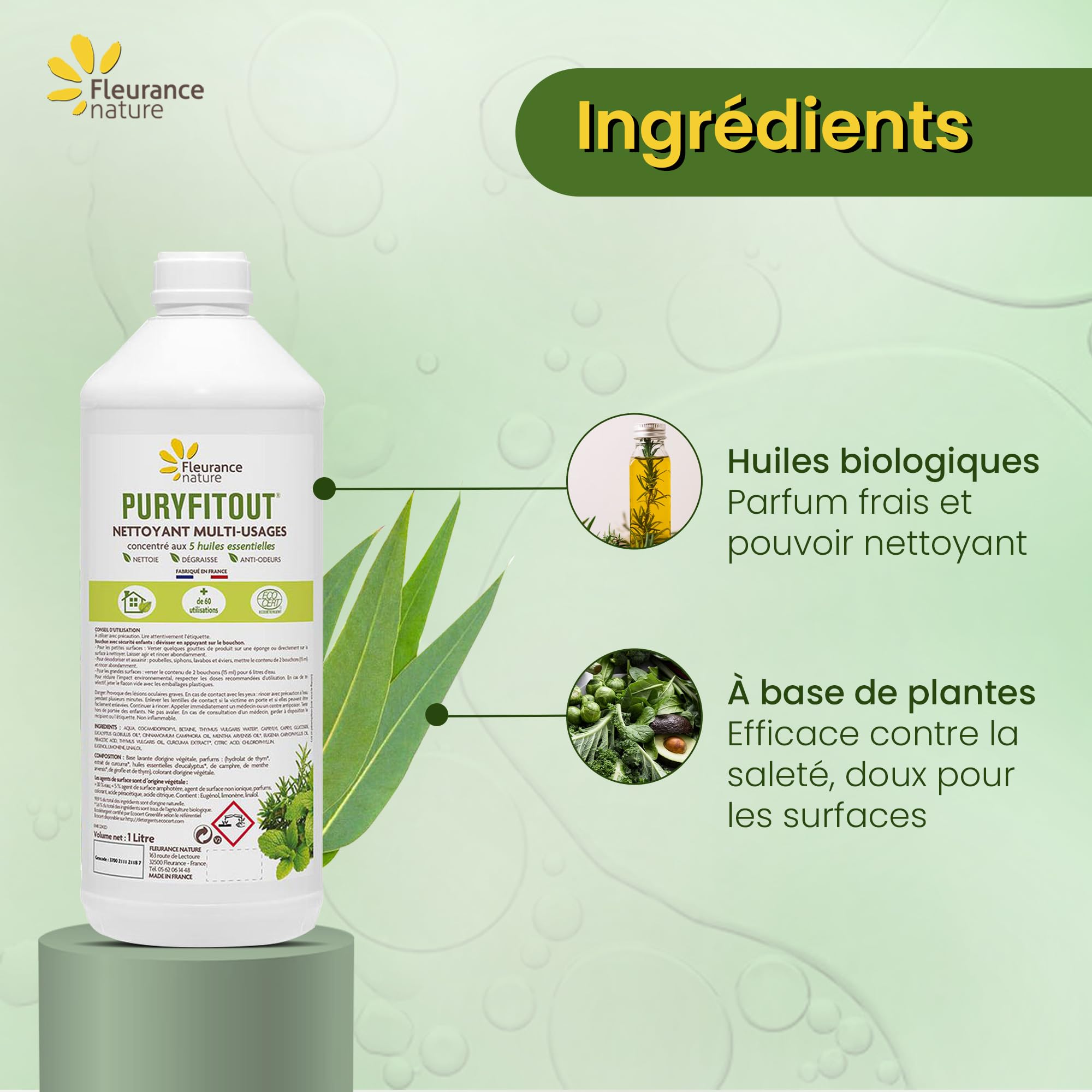Puryfitout | Détergent Multi-Surfaces | Huiles Essentielles | Bio | 3 X 1L
