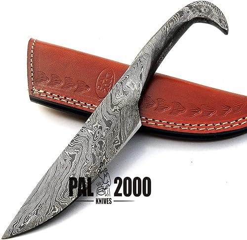 Miniatura 7 de PAL 2000 KNIVES Cuchillo de caza de hoja fija de acero de Damasco forjado hecho a mano de 9 pulgadas con funda el mejor cuchillo de caza de ciervos