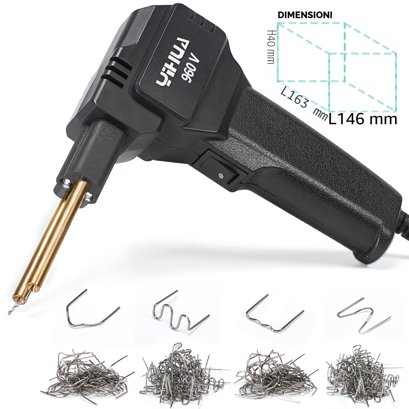 YIHUA 960-V saldatore per plastica con luce a LED 200 graffette calde per la riparazione di crepe plastiche, paraurti auto e serbatoi di carburante in plastica(EU Plug)
