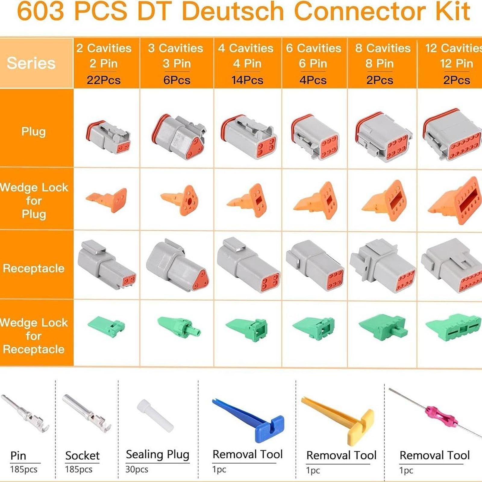 Juego de Conectores DT Deutsch 603x de 2, 3, 4, 6, 8 Pines, Conector de Alta Resistencia de 2P Y 3P.