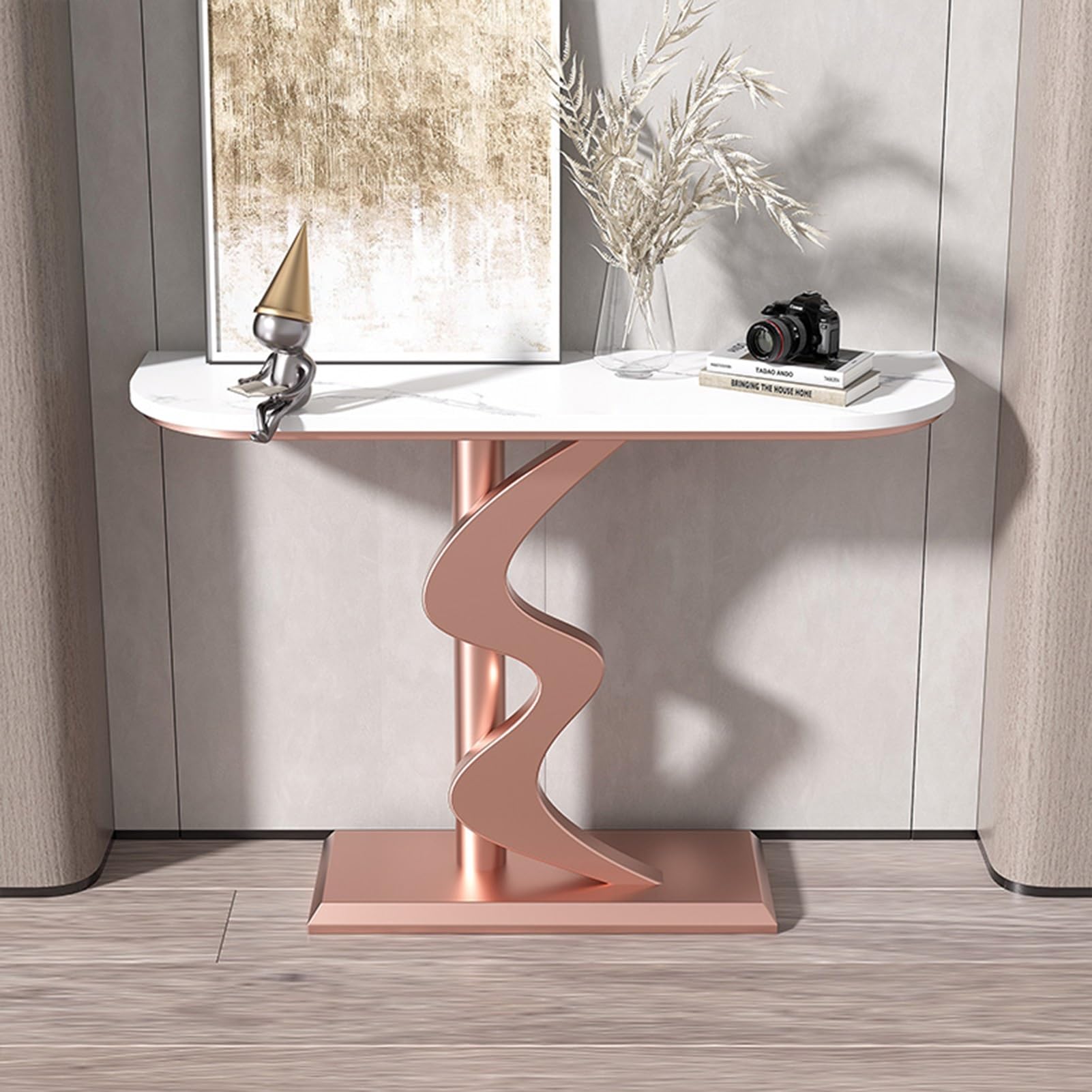 Consolle per Ingresso, Tavolino Stretto per Ingresso, Tavolini d'appoggio, Consolle Stretta con Struttura in Metallo, Tavolino Rustico per Ingresso, Soggiorno (Rosa A, 100 cm/39,4 Pollici)