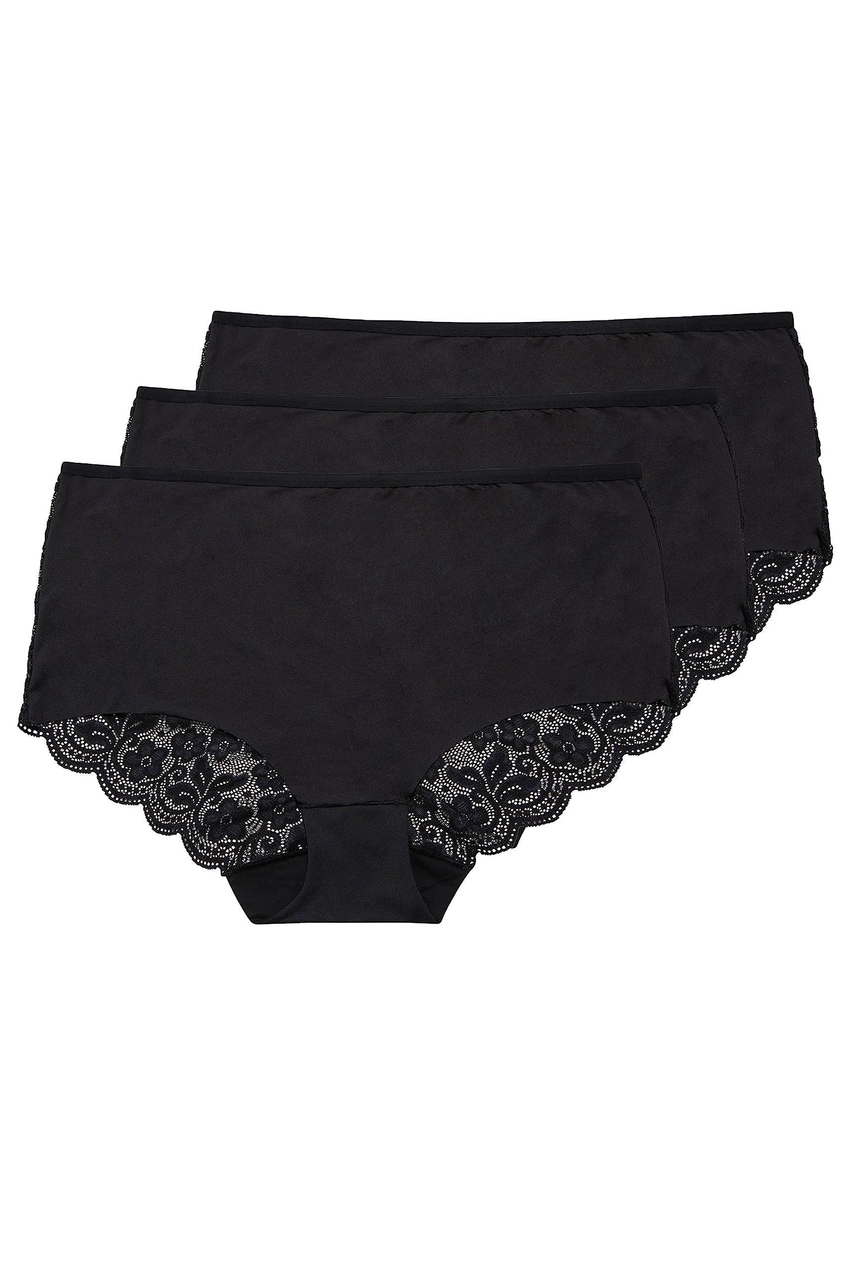 Yours Women's 3 Pack Lace Full Briefs in Black | Size: 34-36