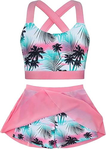 Cutemile - Traje de baño de dos piezas para niñas, estilo tankini, traje de baño de verano, pantalones cortos de playa, protector contra rozaduras,