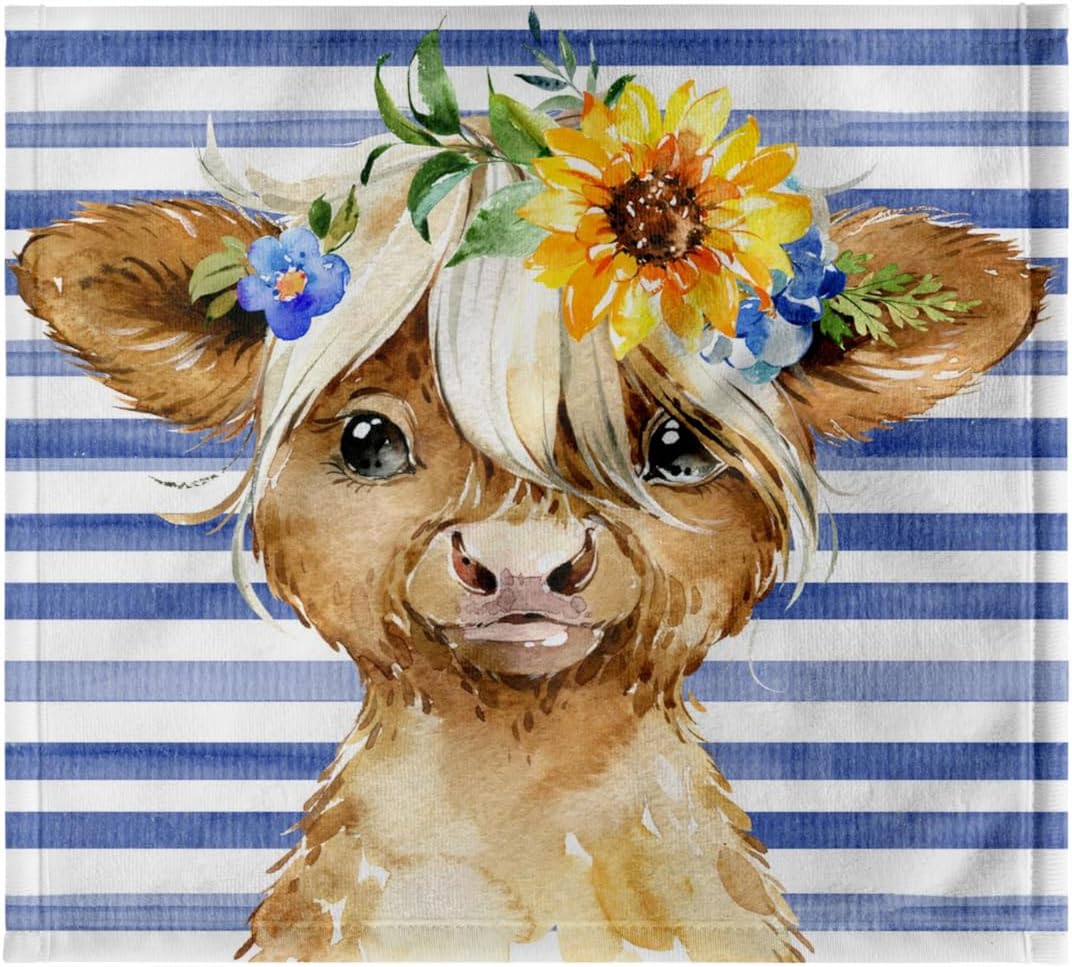 3dRose Cute Image of Watercolor Sunflower Highland Cow Illustration 22x30 Bath Hand Pool Towel