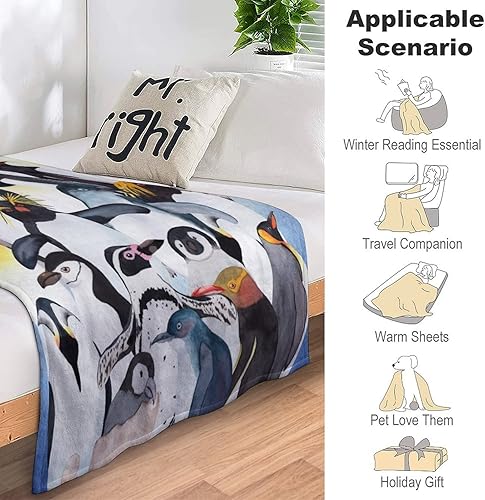 Miniatura 7 de Manta de pingüino personalizada con nombre, 40 x 30 pulgadas, divertida manta para niños, niñas y niños, manta suave y mullida azul para regazo y