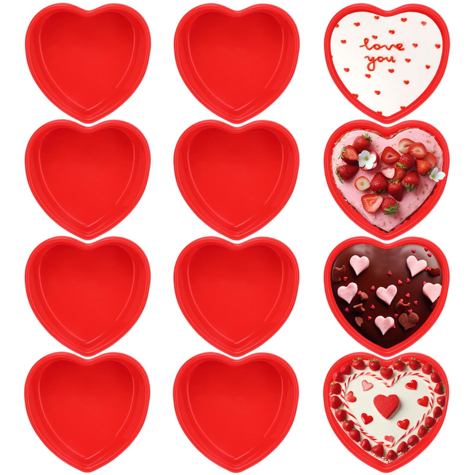 12 Stück Silikon-Kuchenformen in Herzform, 12,7 cm, Mini-Herzform, antihaftbeschichtet, für Valentinstag, Geburtstag, Hochzeit (rot)