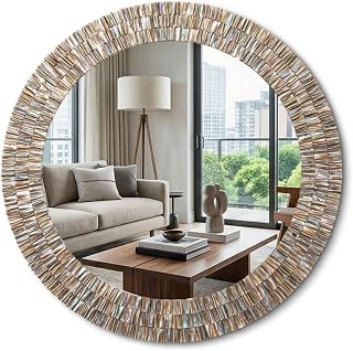 Sintuff Large 30 Inch Round Capiz Shell Mirror Coastal Seashell Wall Decor