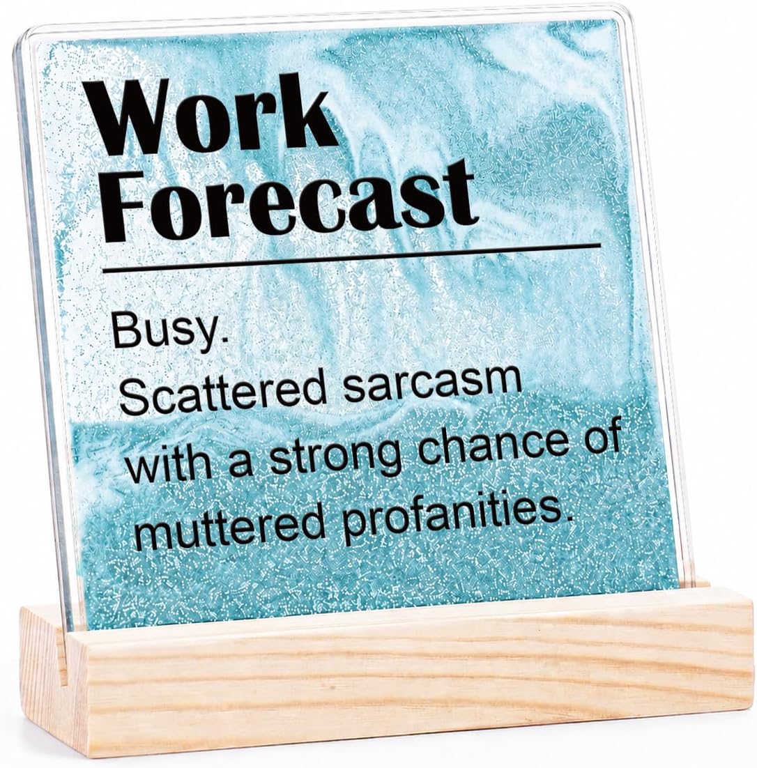 Funny Office Decor for Women Men, Fun Desk Accessories Gifts for Coworkers Employee Staff Friends, Humor Work Forecast Moving Sand Glitter Desk Decorative Sign Home Office Decor, Blue