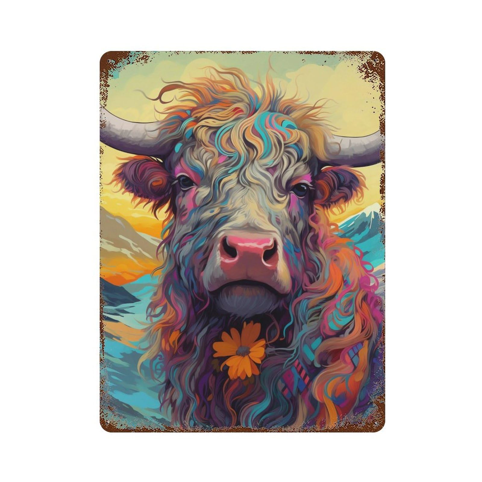 Colorful Yak Portrait 15.7"x11.8" Retro Metal Sign, Shabby Chic Decor for Garage, Bar And Workshop Decor