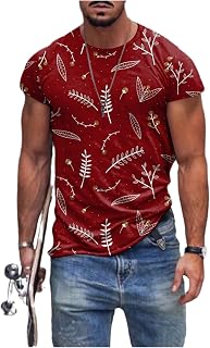 FENGJIAREN Sticky Leaves Print T-Shirt - Undershirts Running Workout Fast-Drying Men'S T Shirt, Casual Super Soft Crew Neck Moisture Wicking Active Athletic Shirts Sport Tops