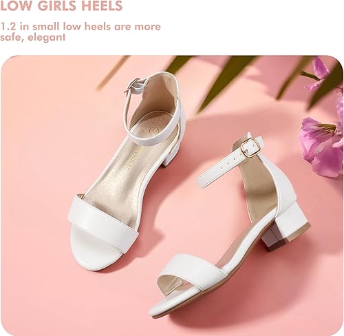 Vista 5 de PANDANINJIA Zapatos de vestir para niñas, sandalias de tacón para niños, correa de tobillo, para boda, fiesta, Phoebe Flower Girl