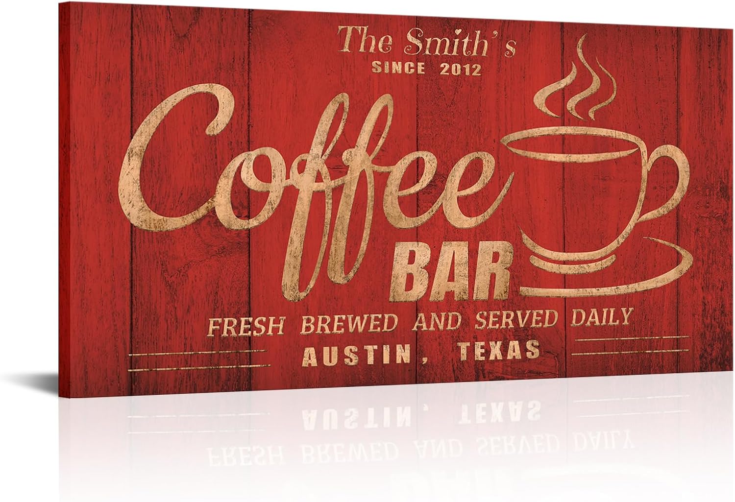 iLOOKLiKE Custom Coffee Bar Sign Vintage Canvas Wall art Decor Personalized Red Family Last Name Year Address Painting Print Framed Gift for Coffee Station Kitchen Business Office Home