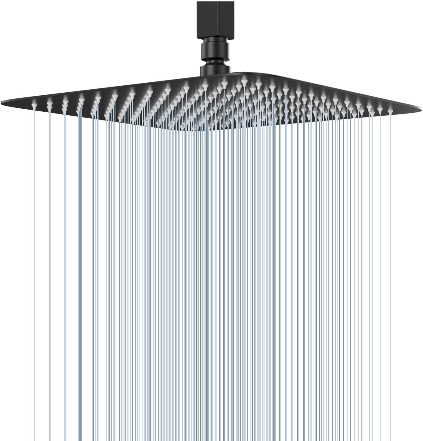 Soffione doccia a pioggia, quadrato ad alta pressione, 304, in acciaio inox 304, con 144 getti in silicone per un'esperienza più definitiva (nero opaco)