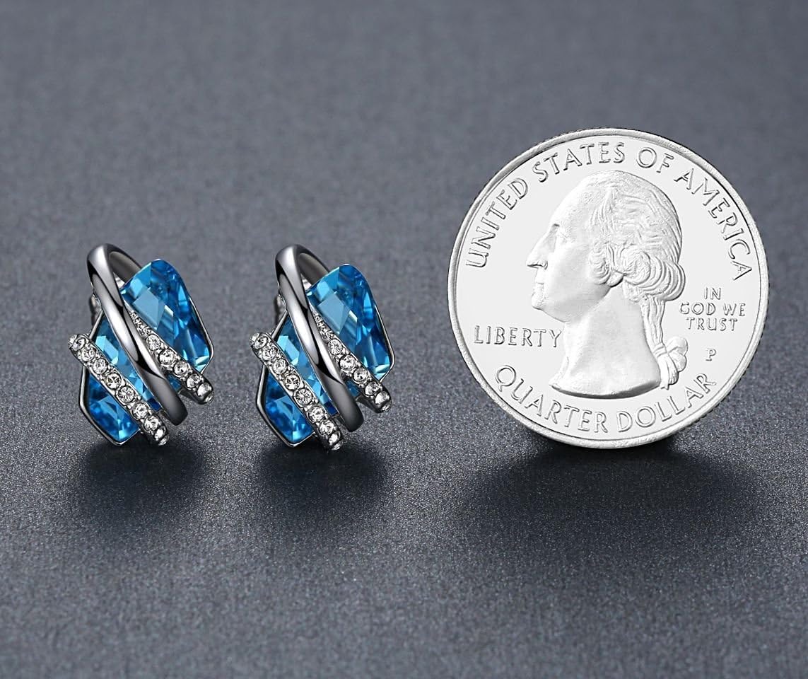 Leafael Wish Stone Stud Earrings with Birthstone Crystals, 18K Rose Gold Plated or Silver-tone - Image 3