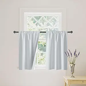 RYB HOME Mini Small 100% Blackout Curtains for Kitchen, Energy Saving Heat Blocking Half Window Curtains Drapes for Bathroom RV Car, Wide 29 x Long 30 inches, White, 2 Pcs