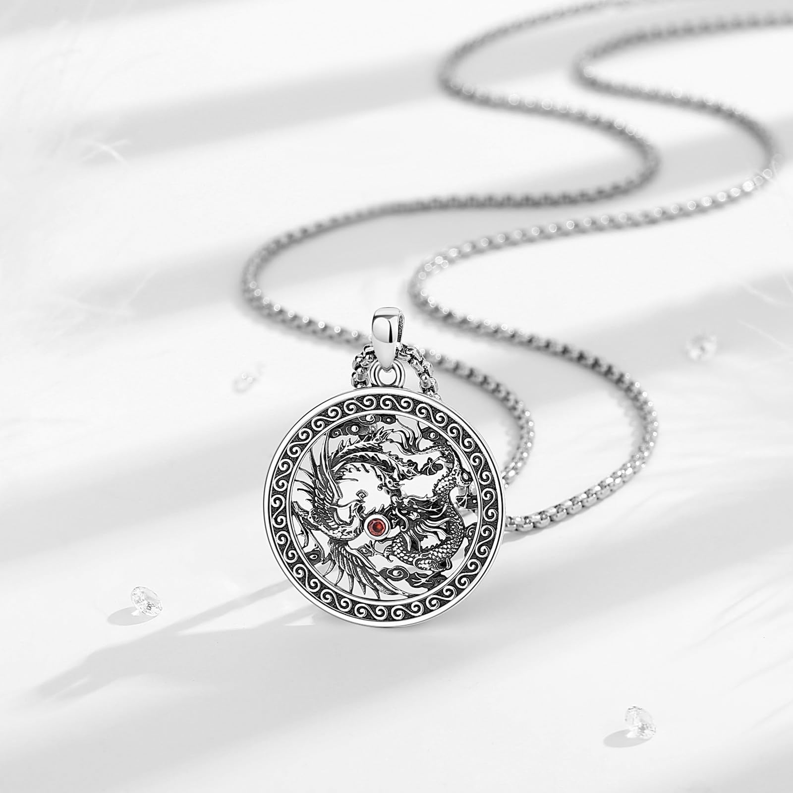 CELESTIA Colgante Dargon y Fénix Mujer Hombre Collar Yin Yang Plata de Ley 925 Turquesa Joyería Regalos para Pareja Madre y Padre- Cadena Acero Inoxidable