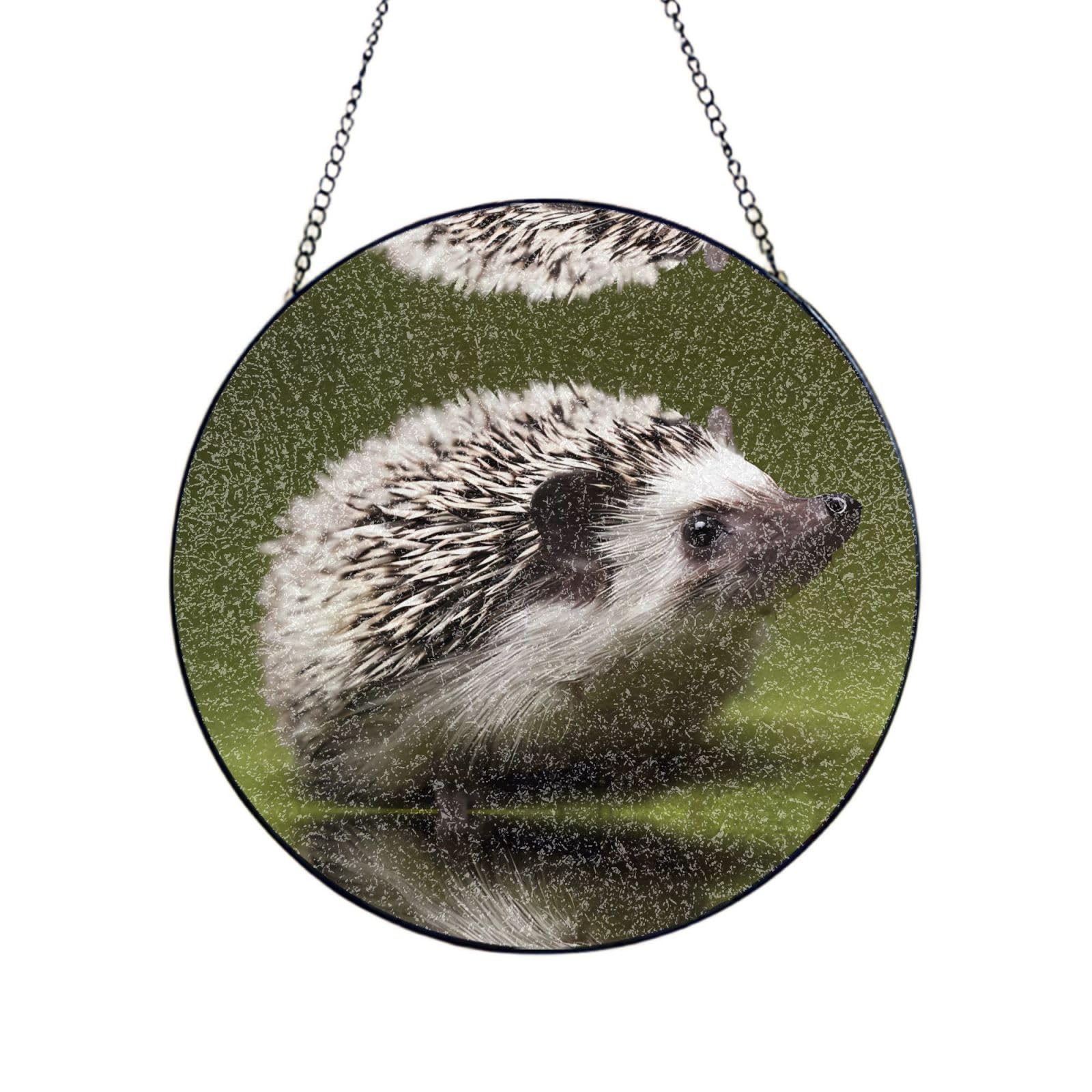 Phayah Small Hedgehog Print Stained Glass Window Hanging Suncatcher For Door Terrace Garden Home Decor Sun Catcher Birthday Gifts For Lovers Dad Mom 12in（30cm）