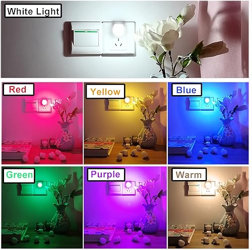 Miniatura 3 de Sokelinn-six Lámpara de enchufe USB, mini luz LED de noche de protección ocular, paquete de 7 luces decorativas de color