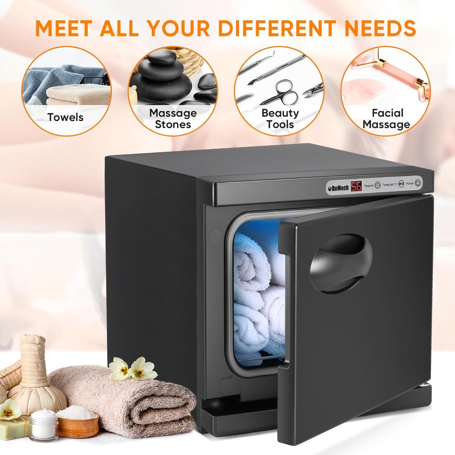 ROMECH 8L Hot Towel Warmer Cabinet, Professional Towel Heater with LED Temperature Display Setting, Towel Warmers for Spa Massage Salon Home (Black, 8L) - Image 8