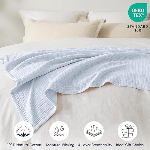 Miniatura 4 de PHF Manta de muselina 100% algodón, tamaño King, 108 x 90 pulgadas, manta ligera y transpirable de 4 capas para verano, manta de gasa suave y lujosa