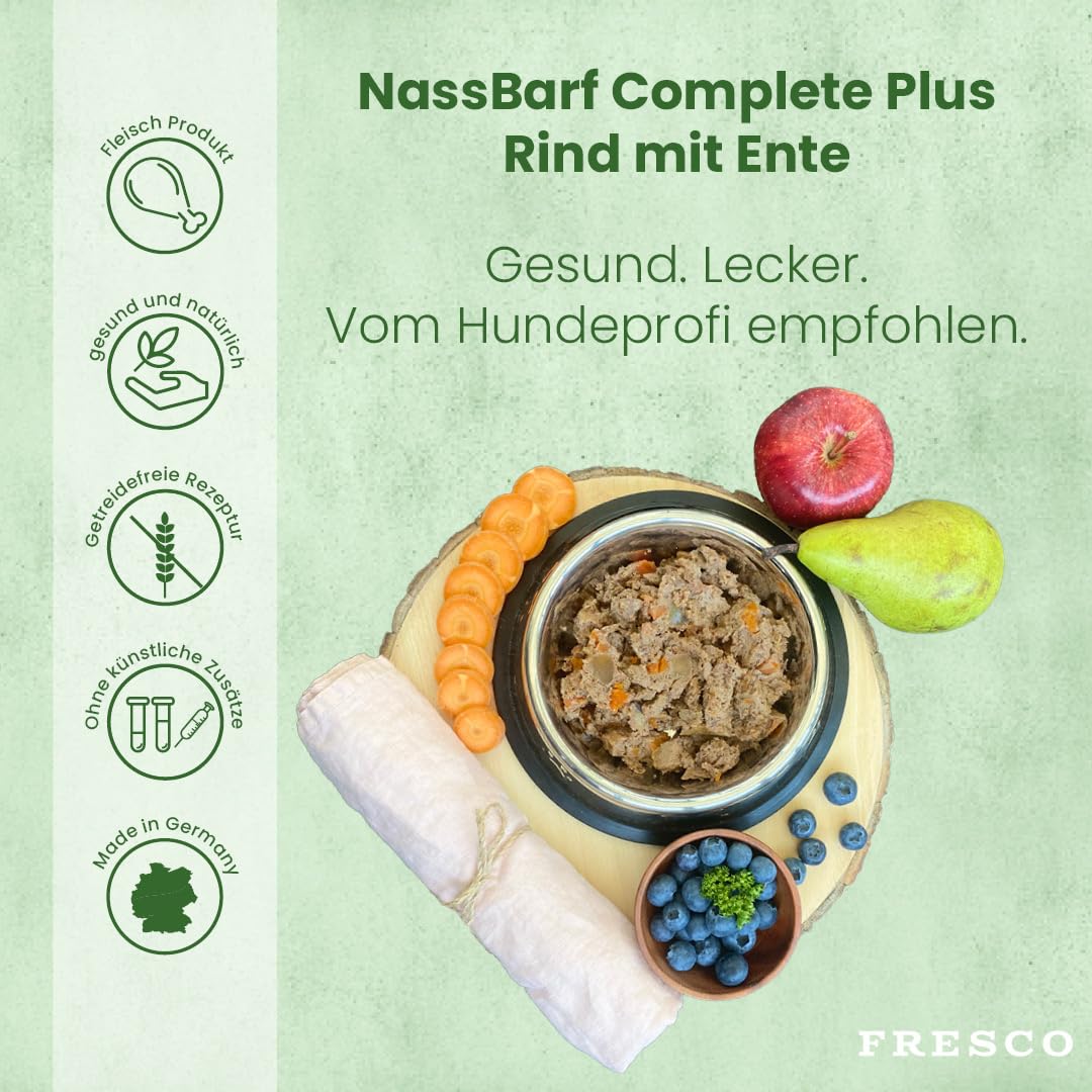 FRESCO Dog NassBarf Ente mit Rind 6 x 400g | Hundefutter Nass getreidefrei