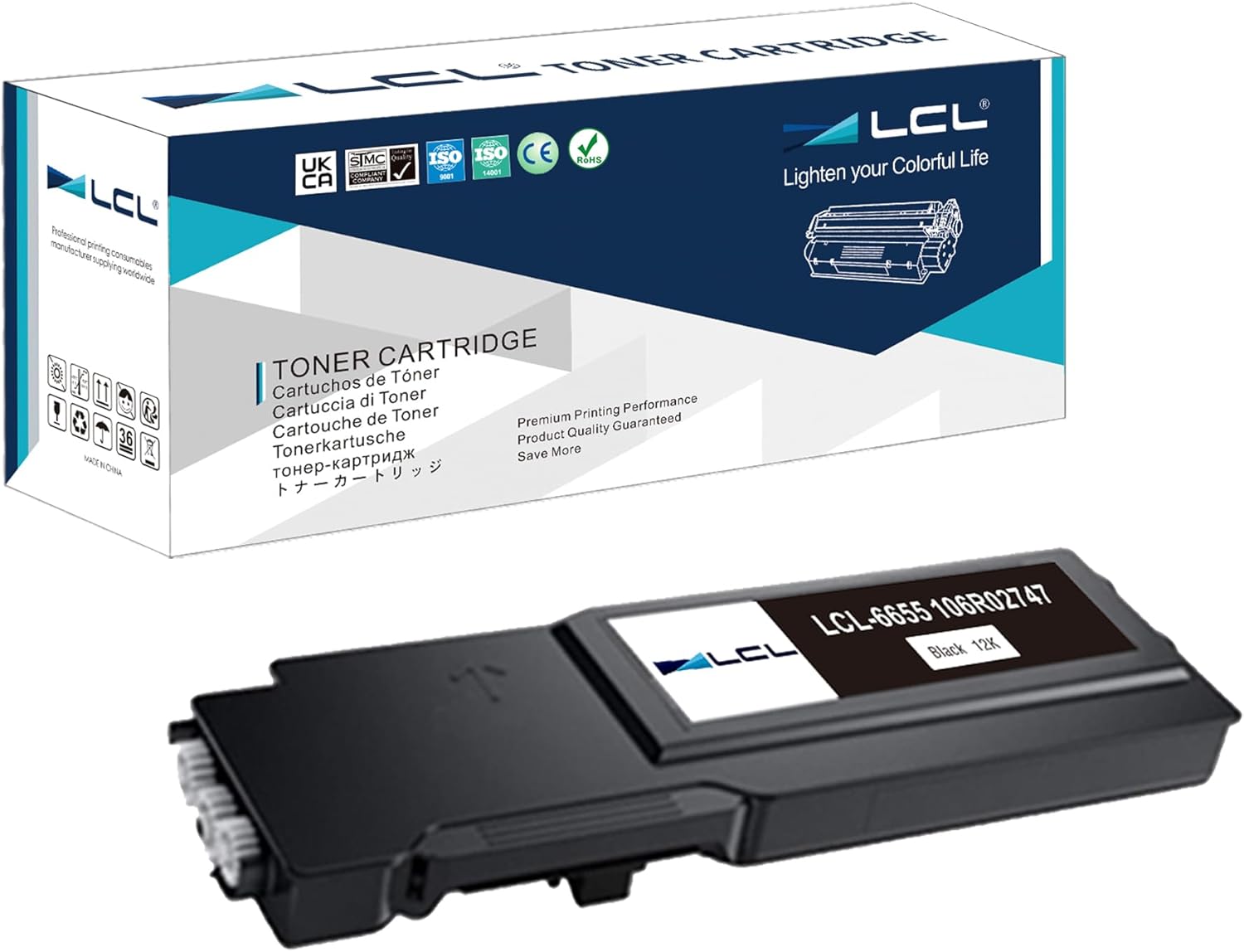 LCL Remanufactured Toner Cartridge Replacement for Xerox 6655 106R02744 for Xerox WorkCentre 6655i 6655iXM 6655XM High Yield (1-Pack Cyan)
