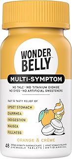 Wonderbelly Multi-Symptom Medicine Anti-Diarrhea & Upset Stomach Relief with Bismuth Subsalicylate Orange & Creme 40 Chewable Tablets