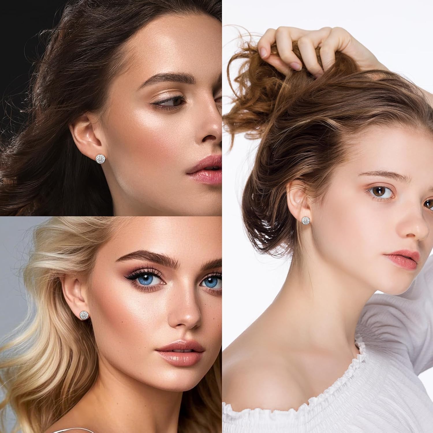 925 Sterling Silver Round Cubic Zirconia Stud Earrings for Women Sparkly Earrings - Image 4