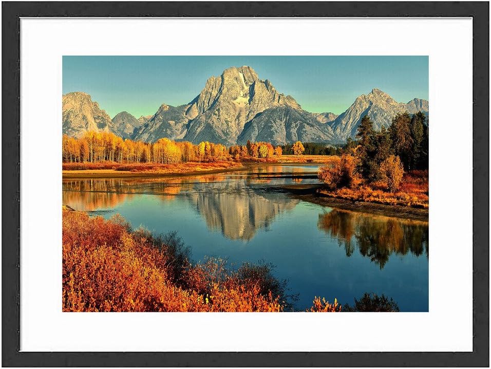 Tcrying Autumn Leaves Landscape - Art Print Wall Black Wood Grain Wall Art Picture 20x14 Inches Framed