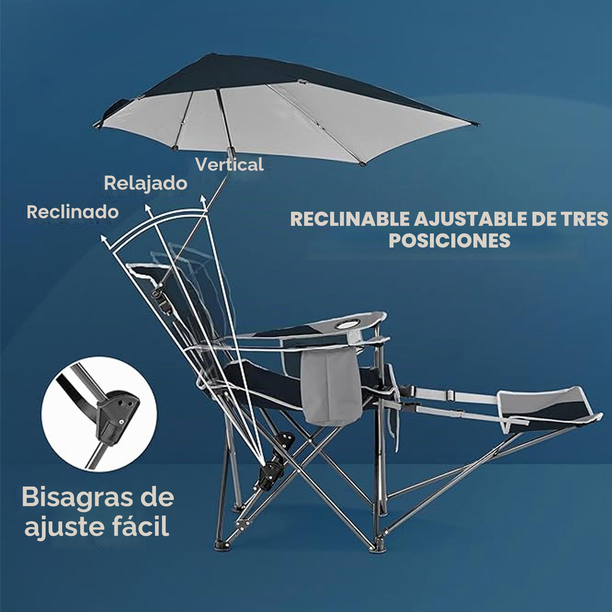 Sport-Brella Silla de Playa con Compartimento térmico, Plegable y Ligera de 76cm, Ideal para Camping, Festivales y relajación Junto al Agua - Protección UV, fácil de Transportar - Azul Medianoche