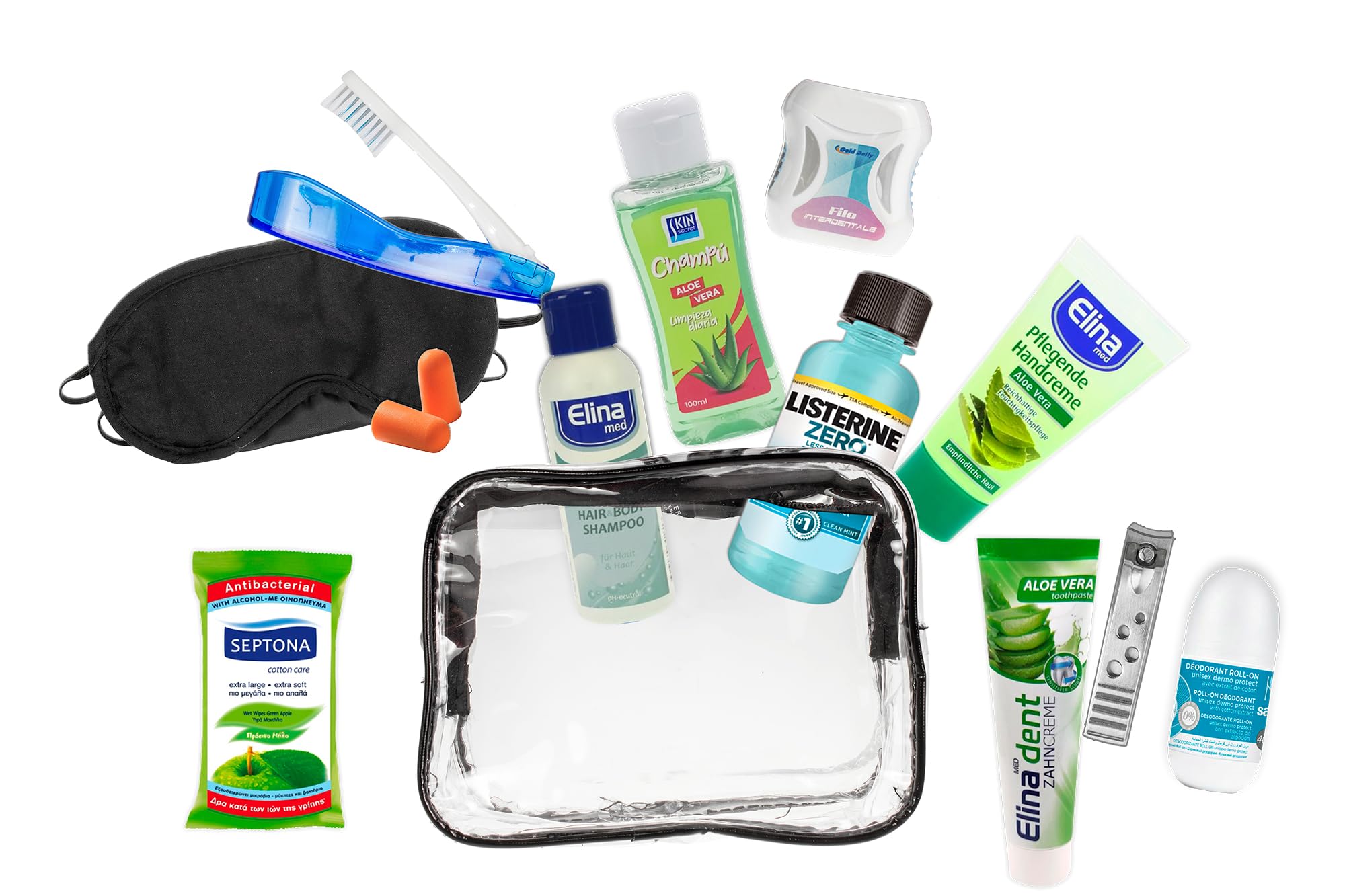 Kit d'accessoires de voyage (kit de voyage), adapté aux bagages à main en avion, en vacances et en voyage d'affaires. Contient des produits de soins personnels supplémentaires dans une trousse de